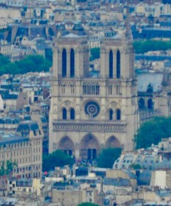 Notre Dame from the top of the Eiffel Tower.   Hooray for zoom lenses.