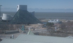 Majestic Lake Erie behind the boring Rock and Roll Hall of Fame.