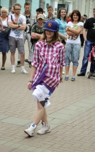 Street dancing in Moscow is an odd mixture of hip-hop and clogging.