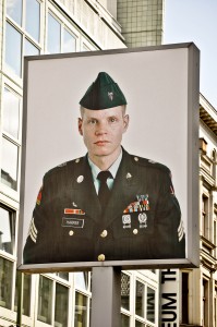 "Hi!  I'm the handsome American soldier welcoming you to freedom!"