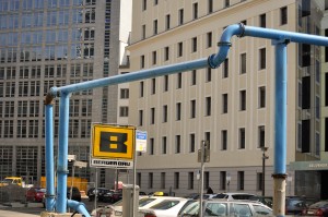 You see these networks of pipes all over the city.   They are an attempt to fortify the water table and thereby slow down the scary process of all of Berlin's old buildings sinking into the swamp.