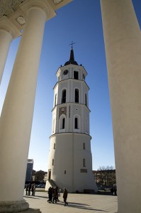 I didn't take this picture,  but I just had to show you the ultracool bell tower of the Vilnius Cathedral.